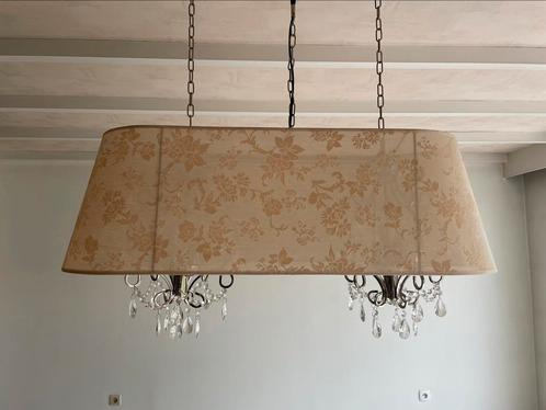 Lustre double/lampe suspendue avec abat-jour en tissu., Maison & Meubles, Lampes | Suspensions, Neuf, 75 cm ou plus, Enlèvement
