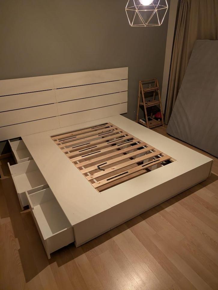 Bed ikea 200x180 met 6 opberglades, Huis en Inrichting, Slaapkamer | Bedden, Gebruikt, Tweepersoons, 180 cm, 200 cm, Wit, Ophalen
