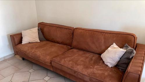 Canapé droit cognac 4 places, Huis en Inrichting, Zetels | Zetels, Gebruikt, Rechte bank, Leer, Ophalen