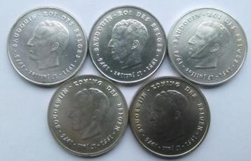 5 x 250 frank Belgie 1976 25 jaar boudewijn I (83,5% zilver)