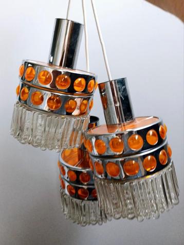 3 lampes en cascade vintage, Enlèvement ou Envoi, Comme neuf, Verre