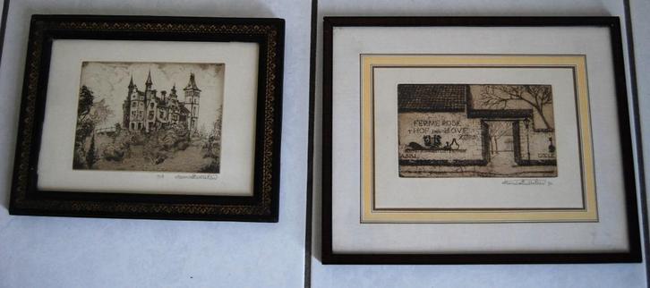 2 Etsen van Henri Quittelier (1884-1980), Antiek en Kunst, Kunst | Etsen en Gravures, Ophalen of Verzenden
