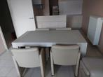 Moderne eettafel met glazen blad, Ophalen, Overige materialen, Modern - beige tinten, 50 tot 100 cm