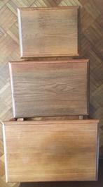 3 houten bijzettafeltjes in lichte eik, Rechthoekig, Zo goed als nieuw, Hout, Ophalen