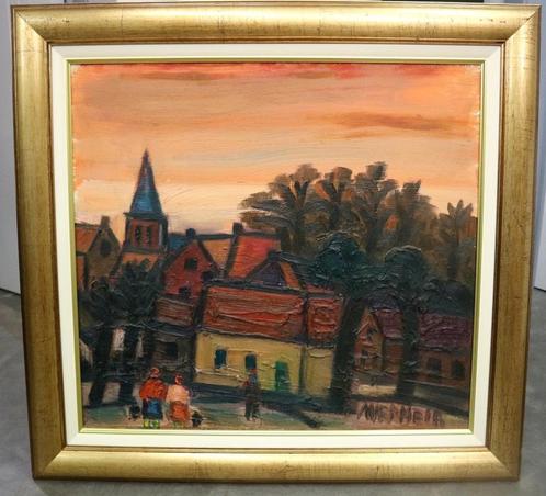 Alfons VERMEIR, mensen in het dorp, Antiek en Kunst, Kunst | Schilderijen | Klassiek, Ophalen of Verzenden