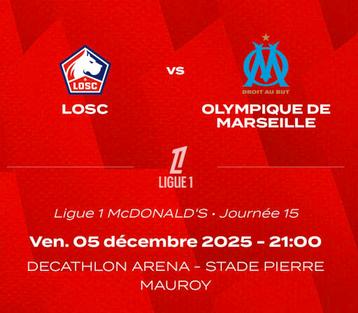 4 tickets Lille OSC - Olymique Marseille 5/12/2025 te Rijsel beschikbaar voor biedingen