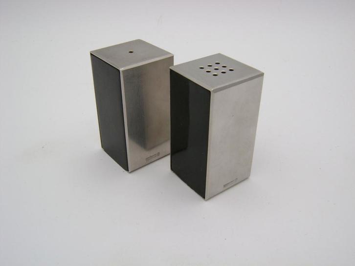 design inox en glas peper en zoutvat Carl Auböck Oostenrijk, Antiquités & Art, Art | Objets design, Enlèvement ou Envoi