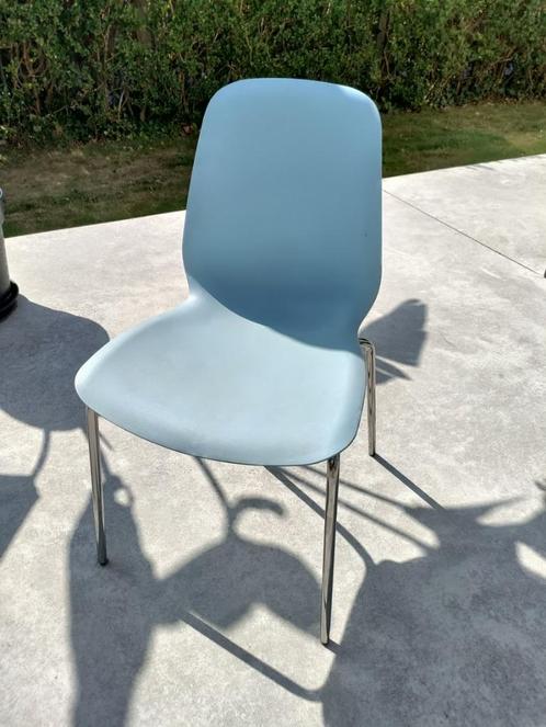 Stoel, Huis en Inrichting, Stoelen, Gebruikt, Vier, Kunststof, Metaal, Blauw, Ophalen