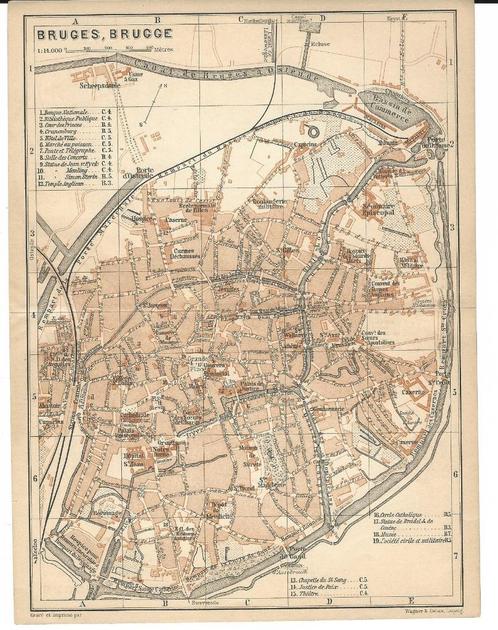 1900 - Brugge stadsplan, Livres, Atlas & Cartes géographiques, Belgique, Envoi