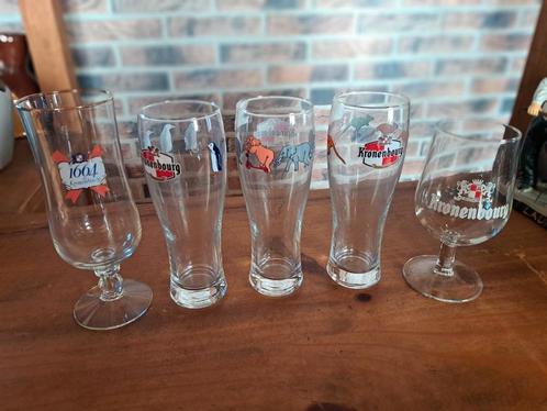 5 bierglazen - KRONENBOURG bier - 3 types, Verzamelen, Biermerken, Zo goed als nieuw, Ophalen of Verzenden