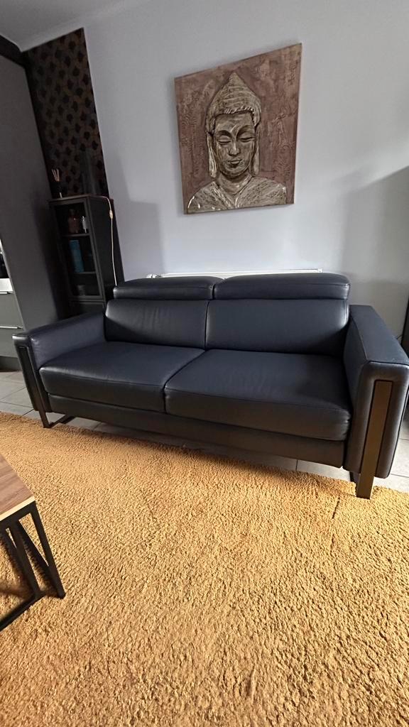 CANAPÉ 3 PLACES  EN CUIR BLEU MARINE «  POLTRONESOFA », Huis en Inrichting, Zetels | Zetels, Zo goed als nieuw, Leer, Ophalen