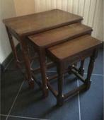 Heel stevige 3-delige set houten bijzettafeltjes, Ophalen of Verzenden, Gebruikt, Rechthoekig, Hout