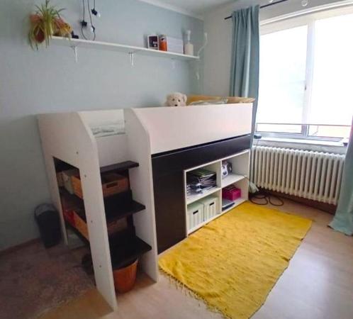 Bed (hoogslaper), bureau en kasten in één, Huis en Inrichting, Slaapkamer | Bedden, Gebruikt, Eenpersoons, 90 cm, 200 cm, Hout