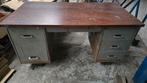 Metalen bureau houten werkblad vintage werktafel lessenaar, Ophalen of Verzenden, Gebruikt, Bureau