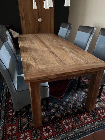 Table salle à manger en vieux teck + 6 chaises