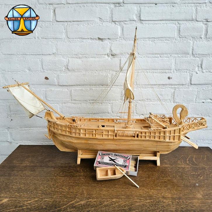 Groot oud model schip gemaakt van lucifers 2 master boot, Hobby en Vrije tijd, Modelbouw | Boten en Schepen, Zo goed als nieuw