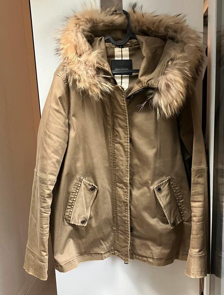 Oakwood damesjas met bontkraag, Kleding | Dames, Jassen | Winter, Zo goed als nieuw, Maat 42/44 (L), Groen, Ophalen of Verzenden