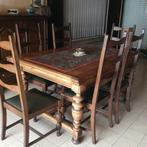Vintage eiken antiek eettafel + 6 stoelen, Antiek en Kunst, Ophalen