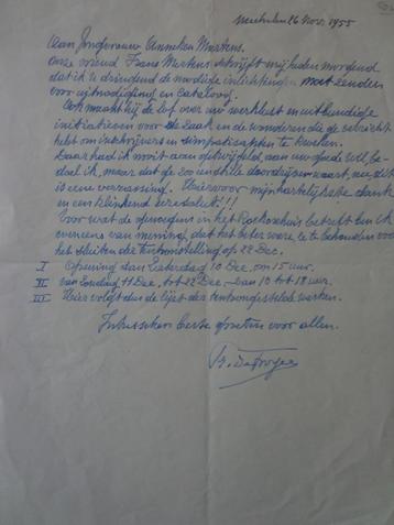 Eigenhandig geschreven brief Prosper De Troyer uit 1955, Enlèvement ou Envoi