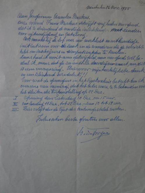 Eigenhandig geschreven brief Prosper De Troyer uit 1955, Antiek en Kunst, Kunst | Overige Kunst, Ophalen of Verzenden