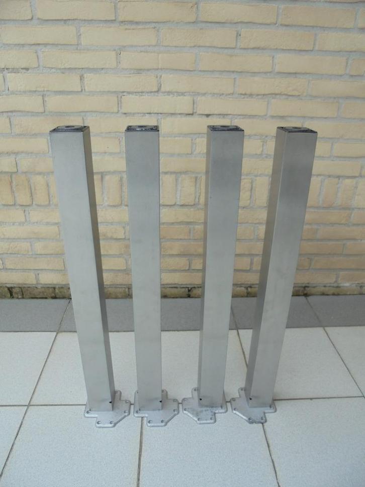 Set van 4 inoxen tafelpoten (kopen of ruilen), Huis en Inrichting, Tafelonderdelen, Gebruikt, Tafelpoot, 50 tot 100 cm, Vierkant