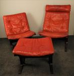 Ensemble de fauteuils scandinaves vintage avec tabouret - 35, Enlèvement, Cuir