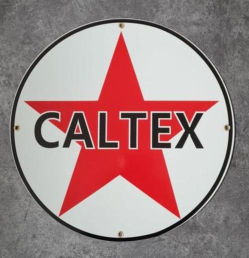 Caltex emaille benzine pomp bord bordjes fina BP Aral gulf, Collections, Marques & Objets publicitaires, Comme neuf, Panneau publicitaire