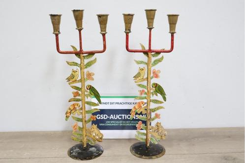Set van 2 Metalen 3-Arms Kandelaren, Antiek en Kunst, Antiek | Kandelaars