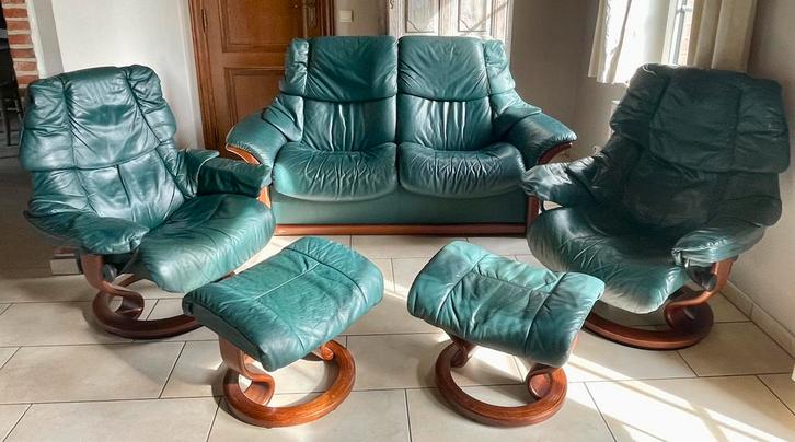 STRESSLESS bank en fauteuils Set, Huis en Inrichting, Zetels | Complete zithoeken, Gebruikt, Leer, Ophalen