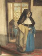 1862 Constantin MEUNIER gouache pastel begijn portier Leuven, Antiek en Kunst, Kunst | Schilderijen | Klassiek, Ophalen