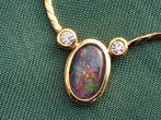 14K Goud gevulde Opaal triplet ketting met hanger en 2 zirko, Met edelsteen, Nieuw, Ophalen of Verzenden, Goud