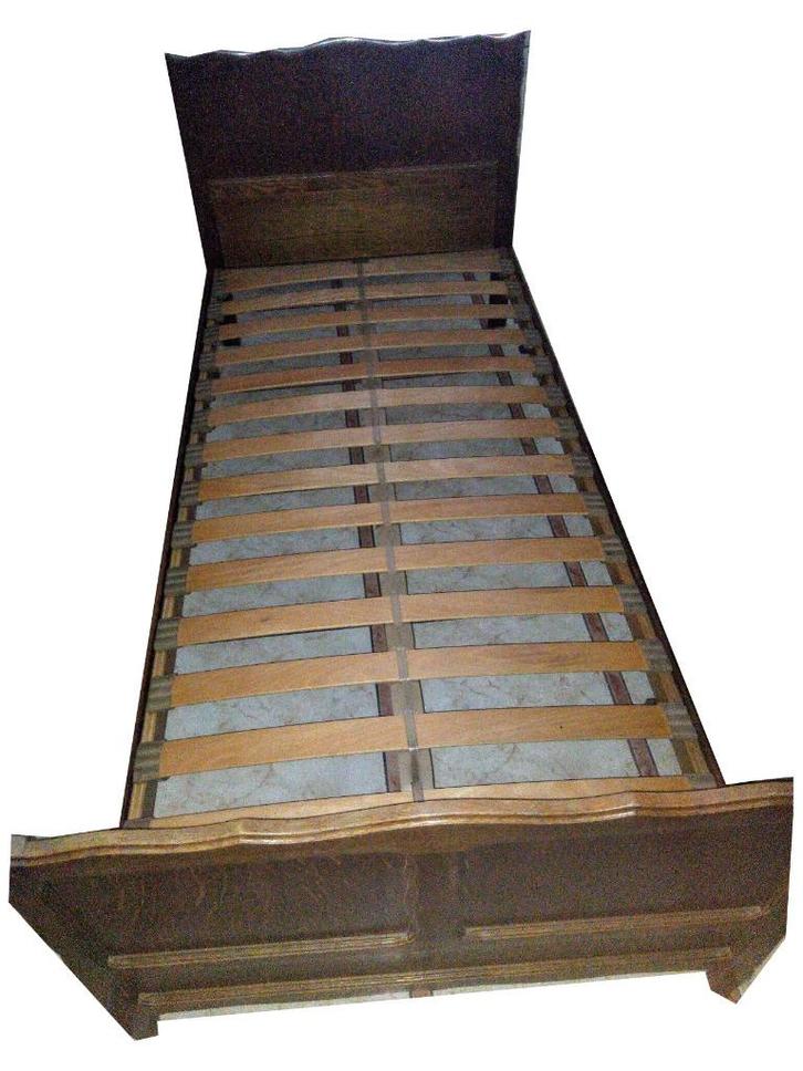 lit complet 1 personne, Huis en Inrichting, Slaapkamer | Bedden, Gebruikt, Eenpersoons, 90 cm, 200 cm, Hout, Bruin, Ophalen