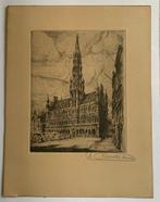 Ets René Vandesande (1889-1946) Grote markt Brussel, Antiek en Kunst, Kunst | Etsen en Gravures, Ophalen of Verzenden