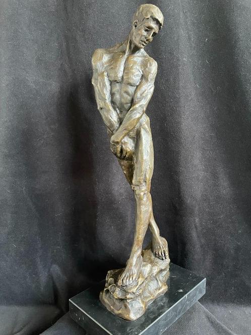 Bronzen naakte man 49 cm Rodin prachtig zuiver groot brons, Antiquités & Art, Art | Sculptures & Bois, Enlèvement ou Envoi