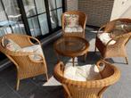 Tuinstel, zithoek in rotan, Tuin en Terras, Ophalen, 4 zitplaatsen, Bijzettafel, Rotan