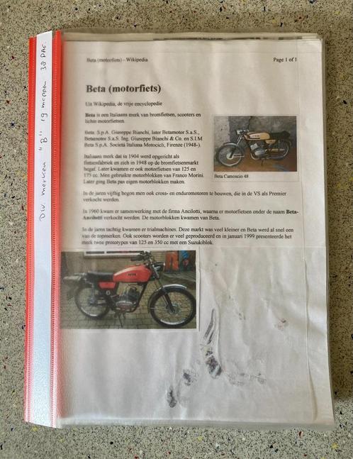 Unieke Map met documentatie bromfietsen Merknaam letter B, Fietsen en Brommers, Handleidingen en Instructieboekjes, Zo goed als nieuw