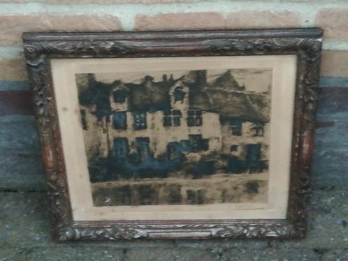 A. Baertsoen: 'Oude boerderij', ets, Gentse kunstenaar, Antiek en Kunst, Kunst | Etsen en Gravures, Ophalen of Verzenden