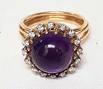 Ring 18kt Amethist Diamant., Handtassen en Accessoires, Antieke sieraden, Ophalen of Verzenden, Goud, Ring, Met edelsteen