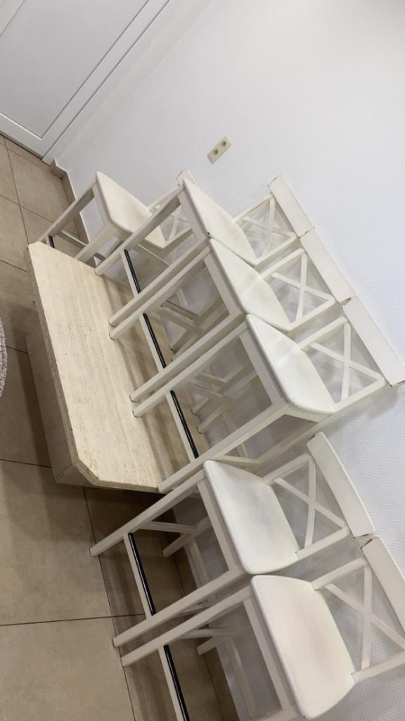 Salontafel (marmer) & witte keukenstoelen te koop!, Huis en Inrichting, Tafels | Salontafels, Ophalen
