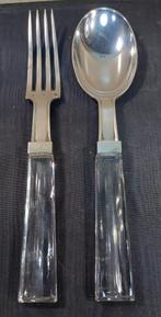 STERLING ZILVEREN VORK + LEPEL/KRISTAL HANDVAT GOUDsmid TET, Antiek en Kunst, Antiek | Zilver en Goud, Ophalen of Verzenden, Zilver