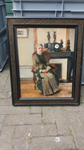 Heel leuk oud schilderij klokje  beschikbaar voor biedingen