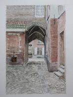 Aquarel "Jezuspoort Begijnhof Mechelen" door L. Boschmans, Antiek en Kunst, Ophalen of Verzenden
