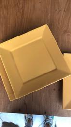4 assiettes carrées jaune de chez Casa, Maison & Meubles, Comme neuf, Uni, Assiettes(s)
