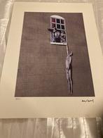 Banksy lithomagneet die in het raam hangt+COA