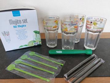 Set de 4 verres à mojito avec pilon, cuillères et pailles, Enlèvement, Neuf