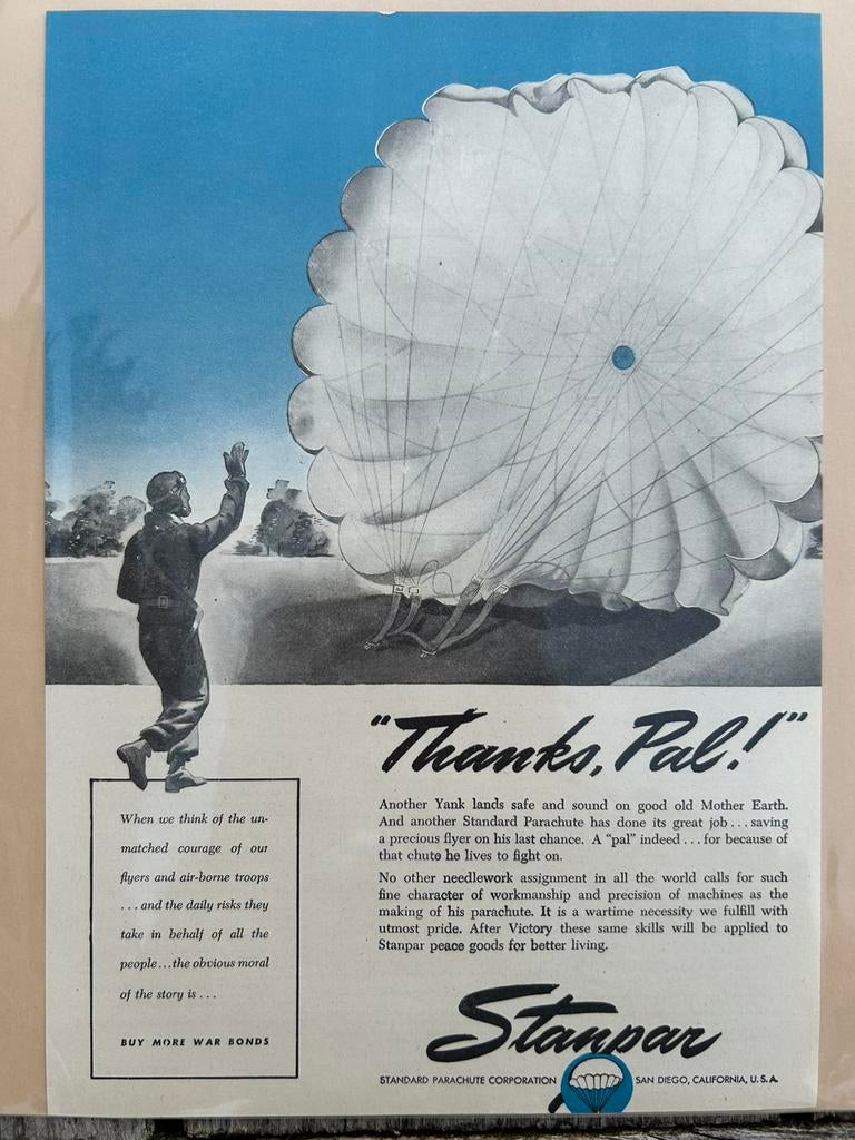 Publicité US WW2 de STANPAR avec parachutistes, airborne, Collections, Revues, Journaux & Coupures, Enlèvement ou Envoi