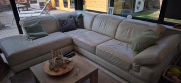Wit/beige lederen hoeksalon, Enlèvement, Utilisé