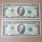 2 x 10 dollars USA 1988 en 1990 jaar set, Postzegels en Munten, Bankbiljetten | Amerika, Setje, Ophalen of Verzenden, Noord-Amerika