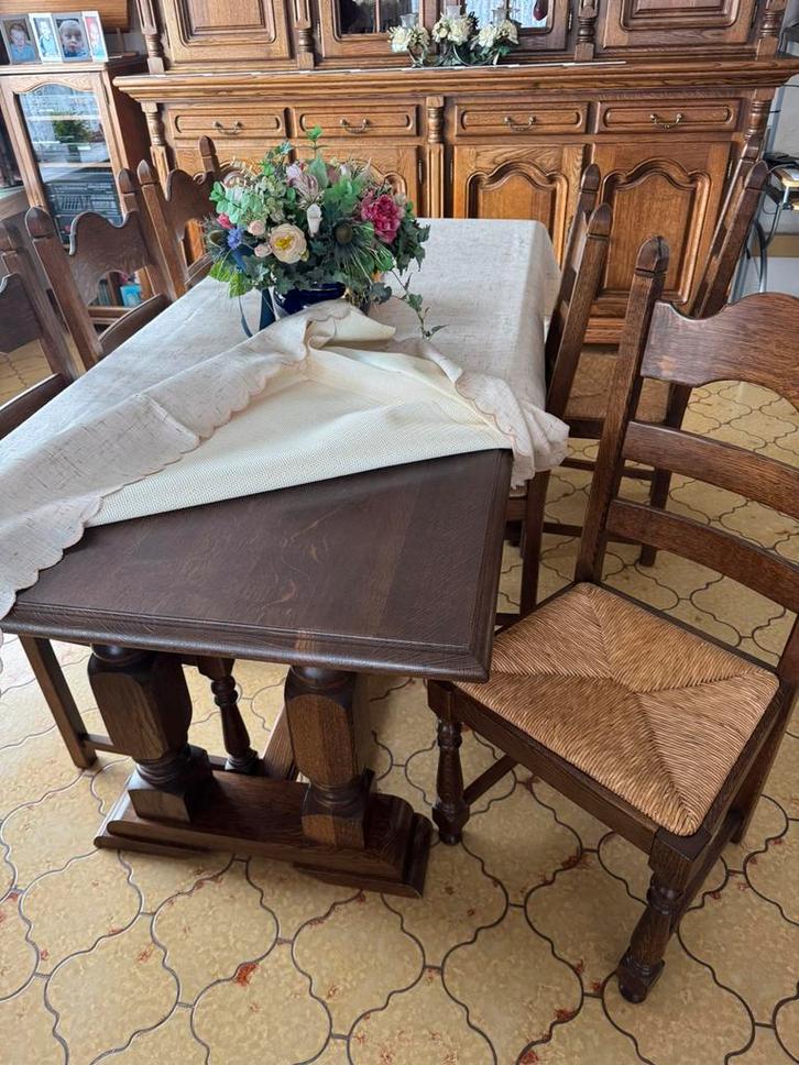 Massieve eiken eettafel met 6 stoelen – klassiek, Antiek en Kunst, Antiek | Meubels | Tafels, Ophalen