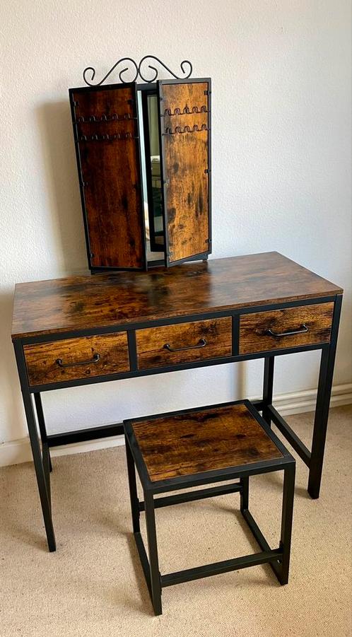 Kaptafel met spiegel en  kruk, industriële look (staal), Huis en Inrichting, Tafels | Kaptafels, Nieuw, Metaal of Aluminium, Ophalen
